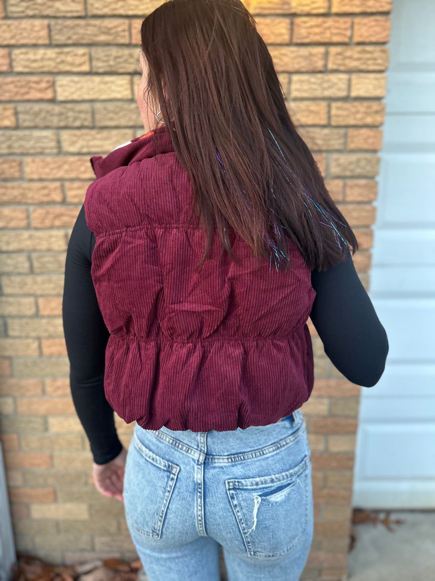 Reversible Corduroy and Aztec Print Puffer Vest