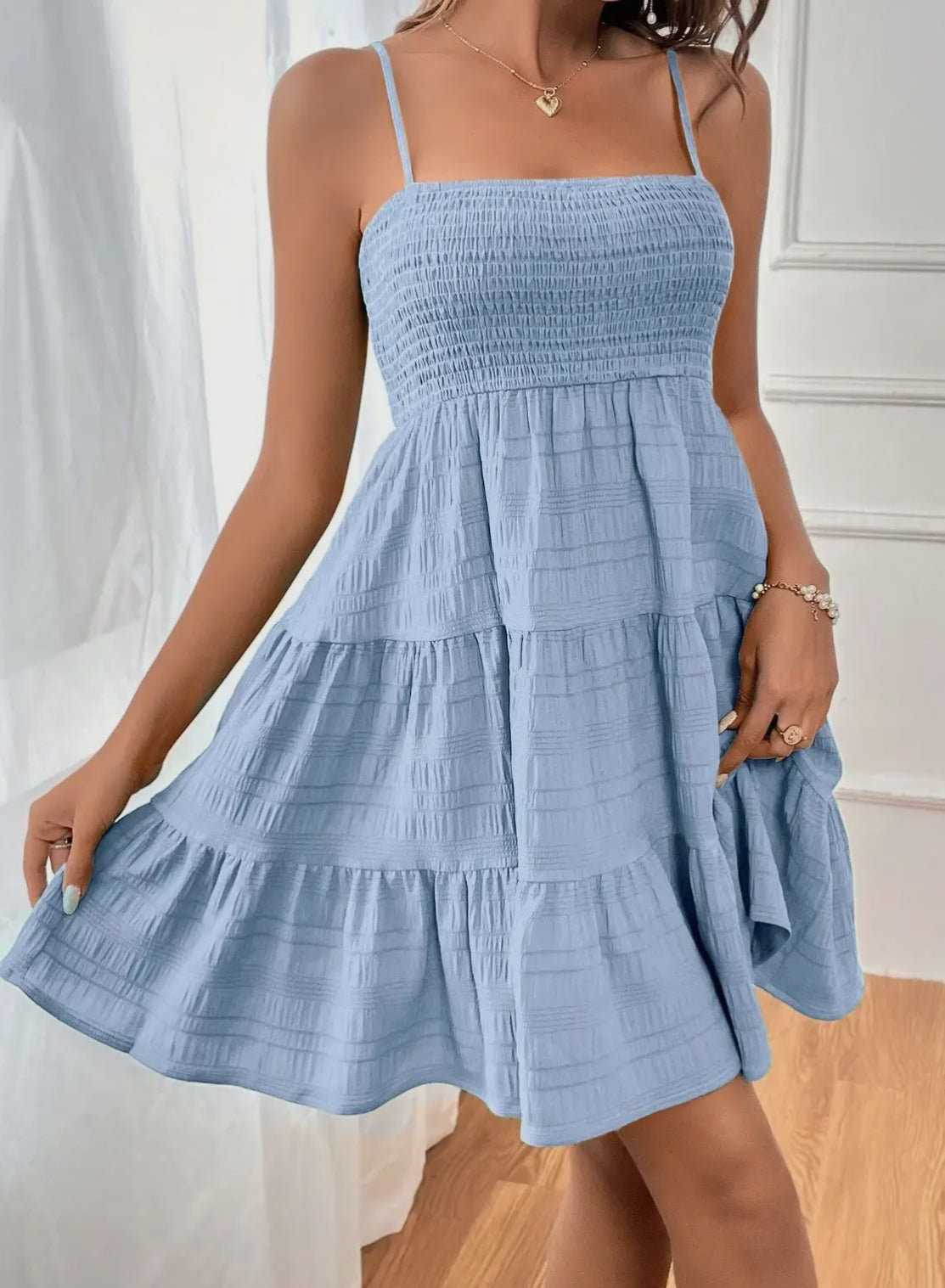 Light Blue Mini Ruffled Dress