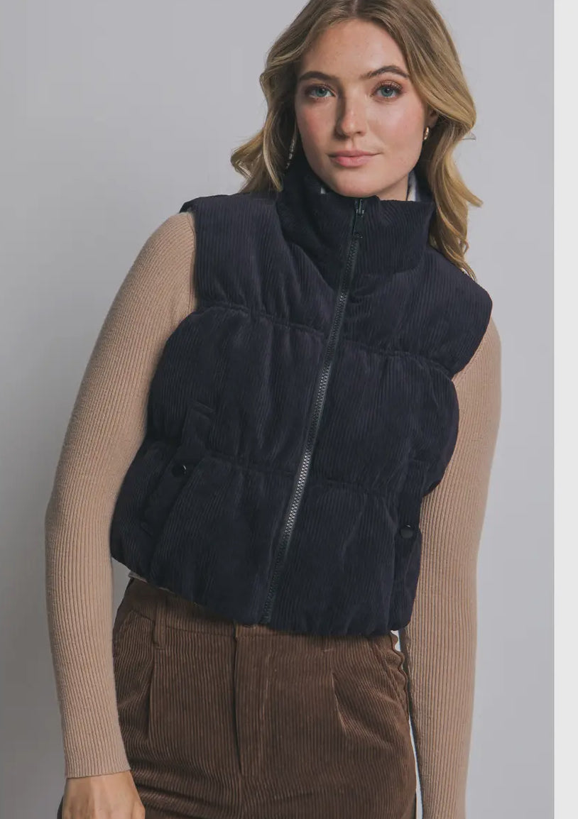 Reversible Corduroy and Aztec Print Puffer Vest