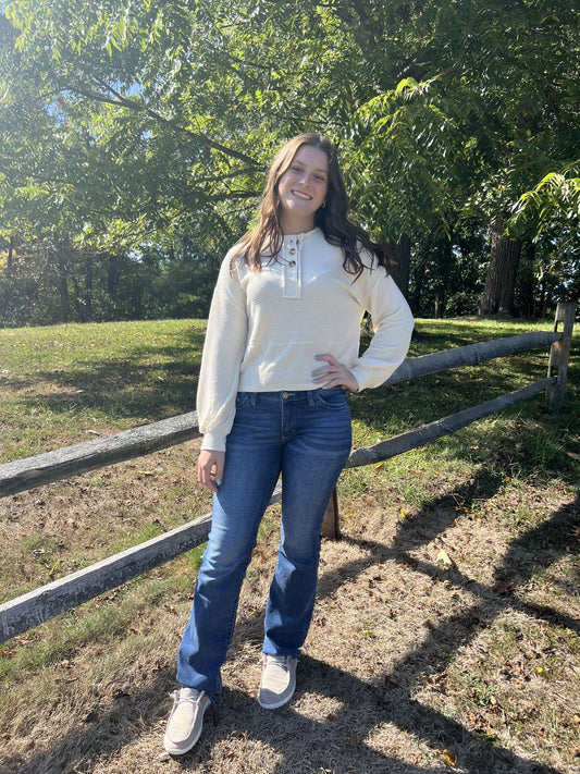 Textured Cream Henley Top