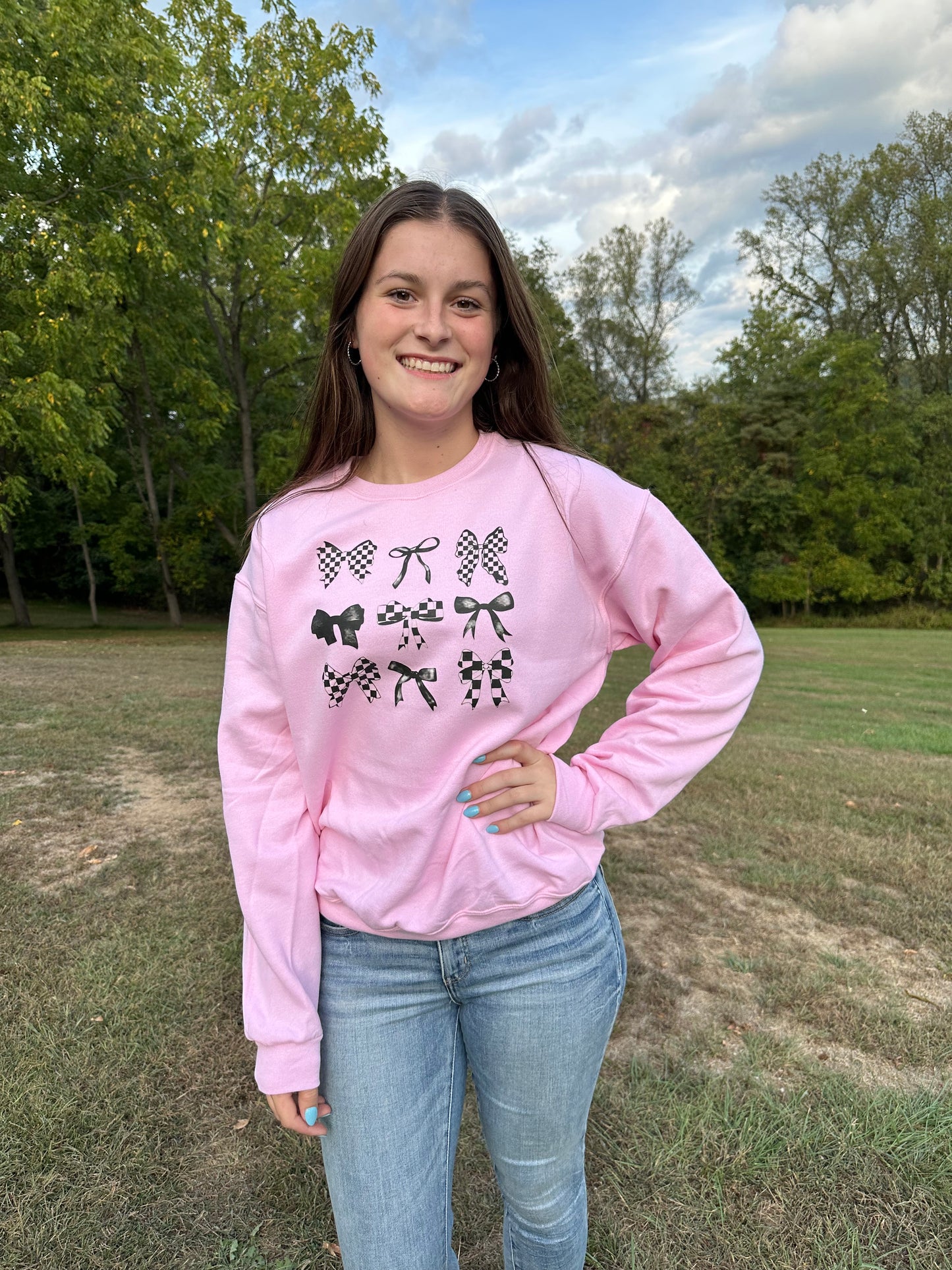 Pink Checkered Bows Crewneck