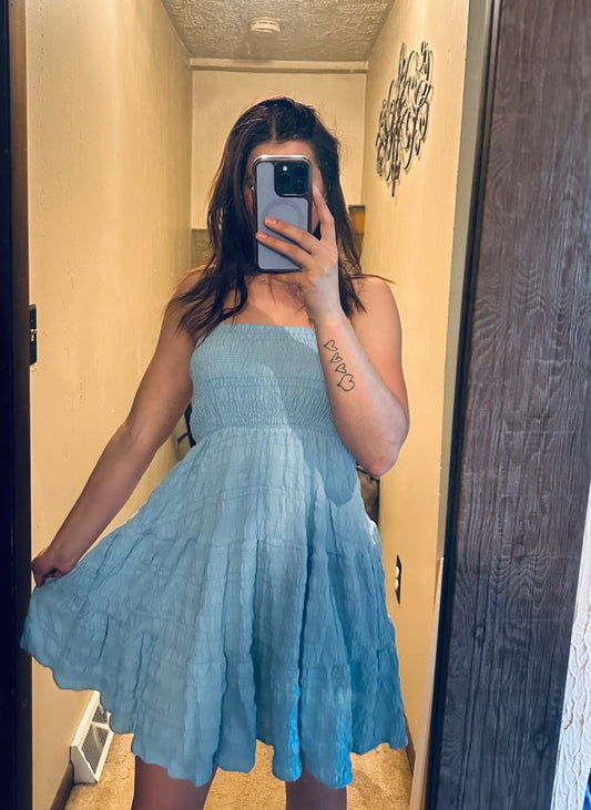 Light Blue Mini Ruffled Dress