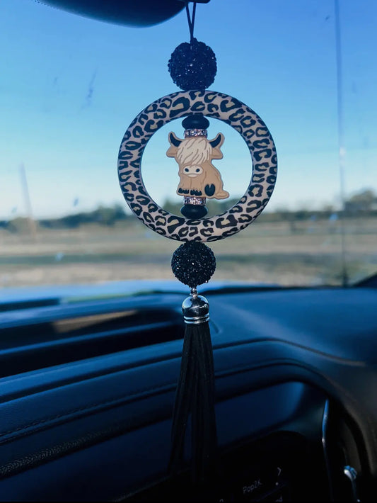 Leopard Highland Cow Car Charm