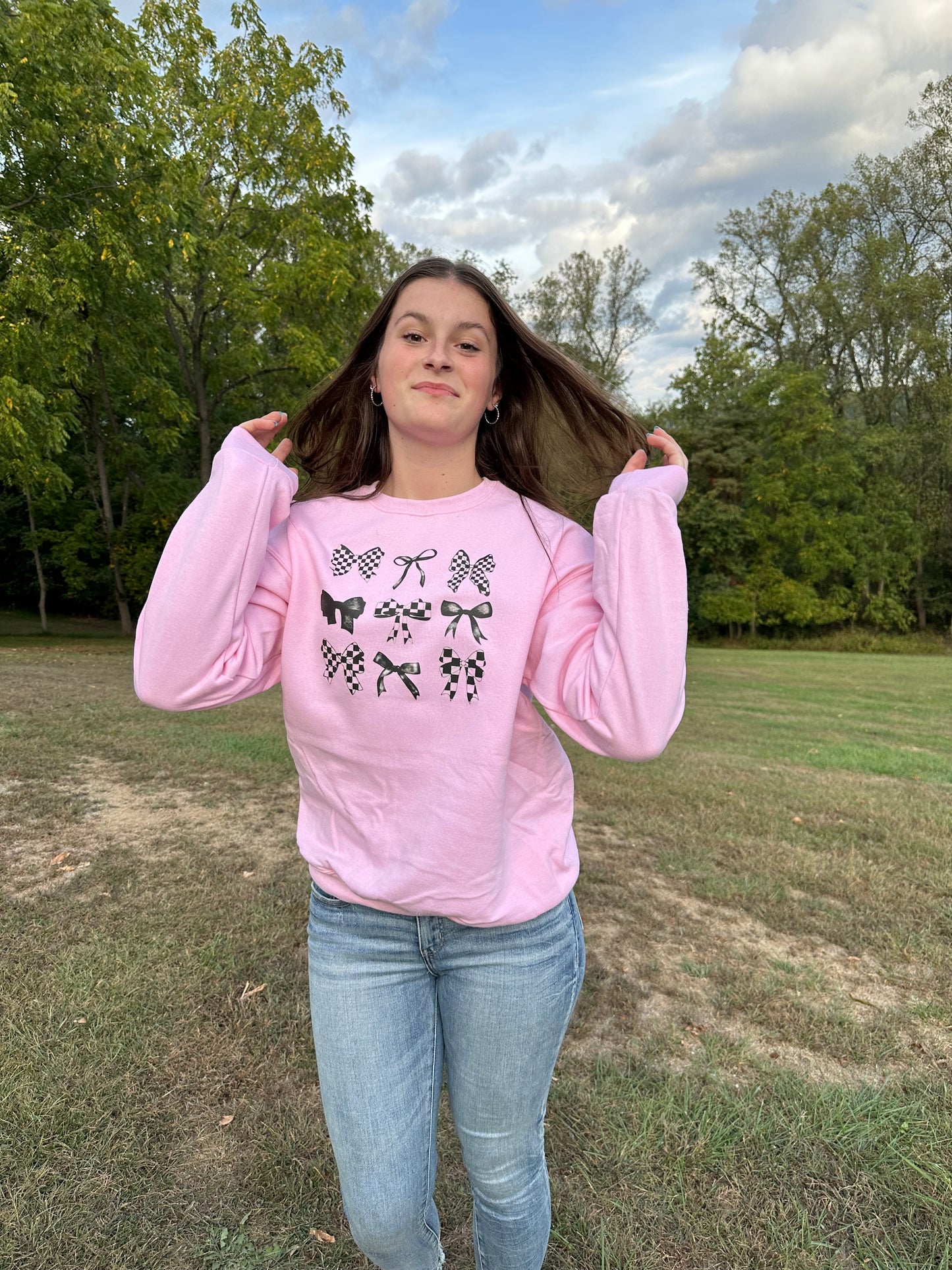 Pink Checkered Bows Crewneck