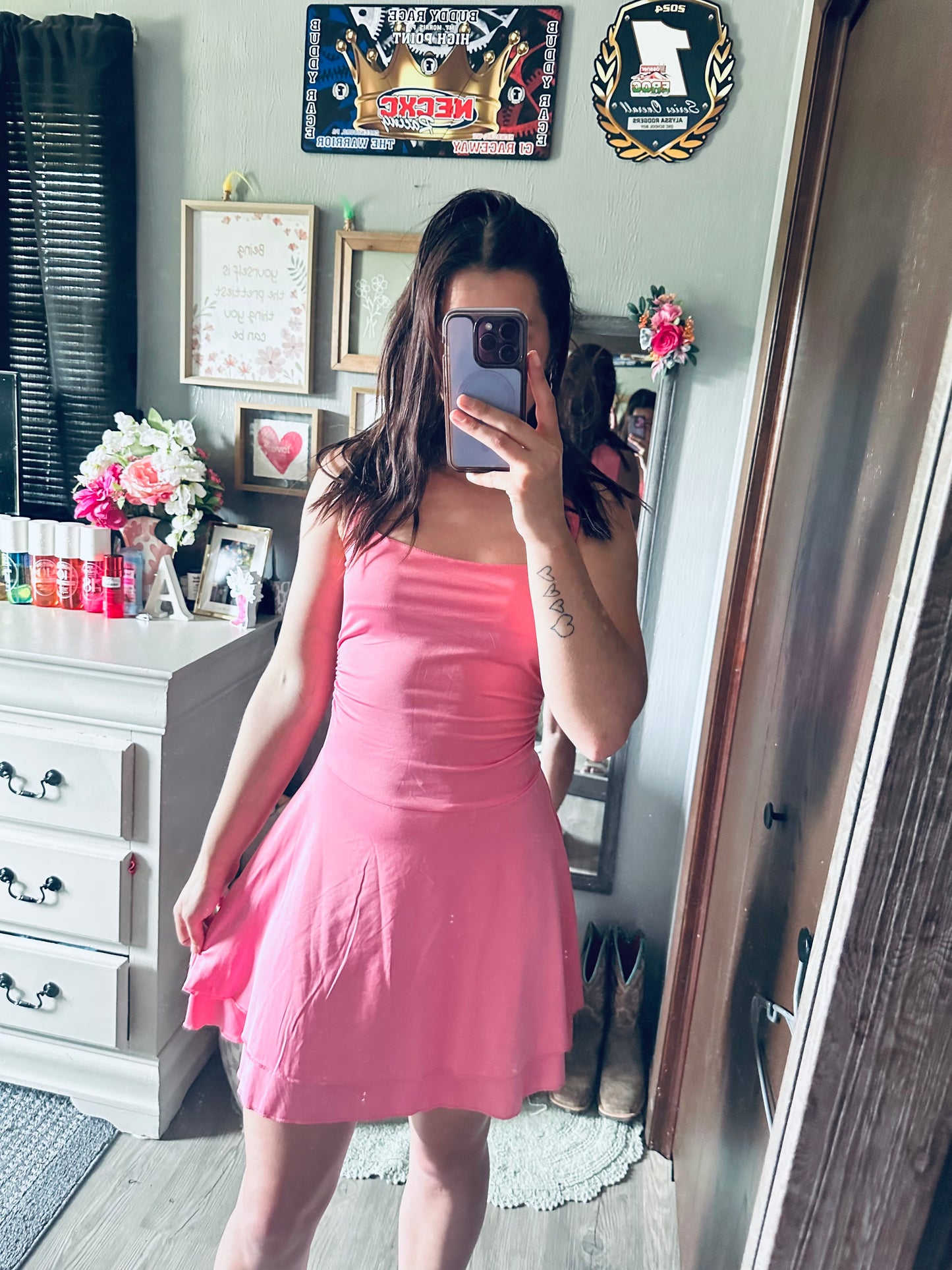 Pink Square Neck Dress