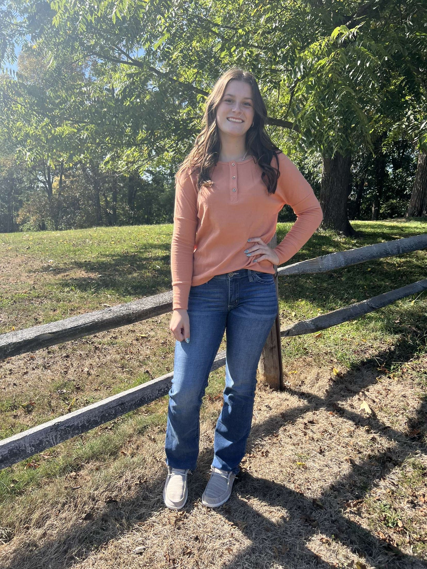 Orange Long Sleeve Henley Tee