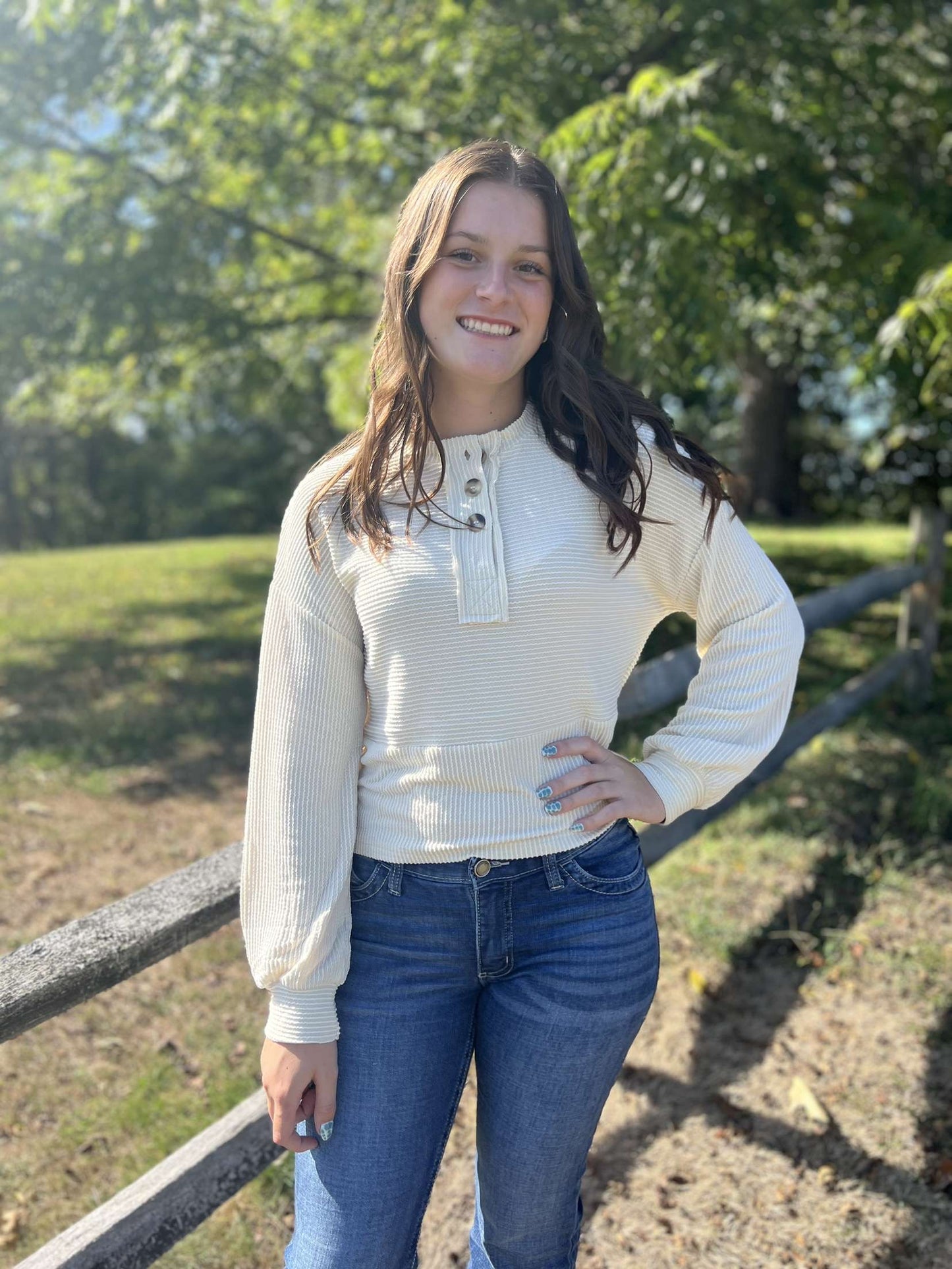 Textured Cream Henley Top