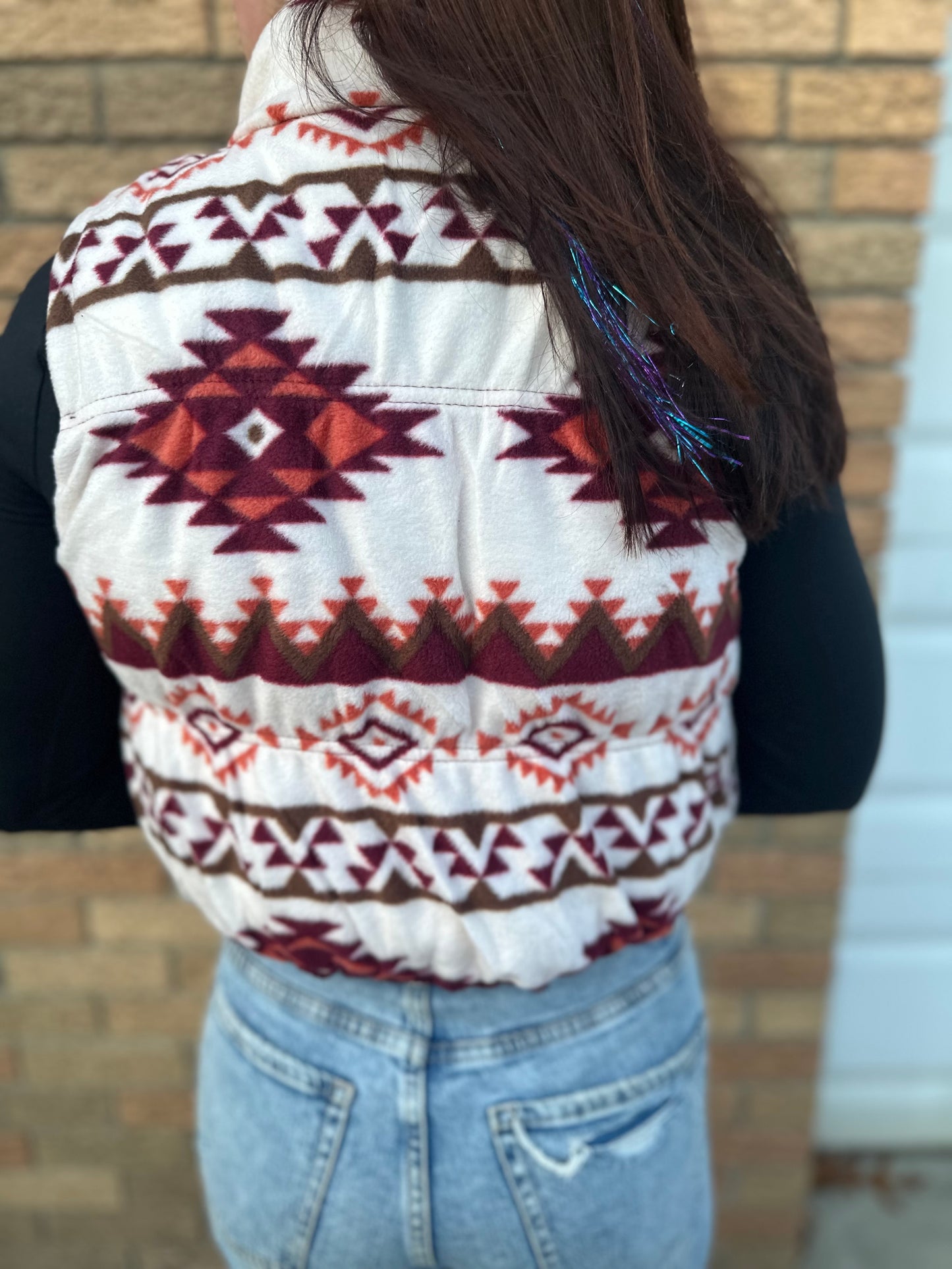 Reversible Corduroy and Aztec Print Puffer Vest