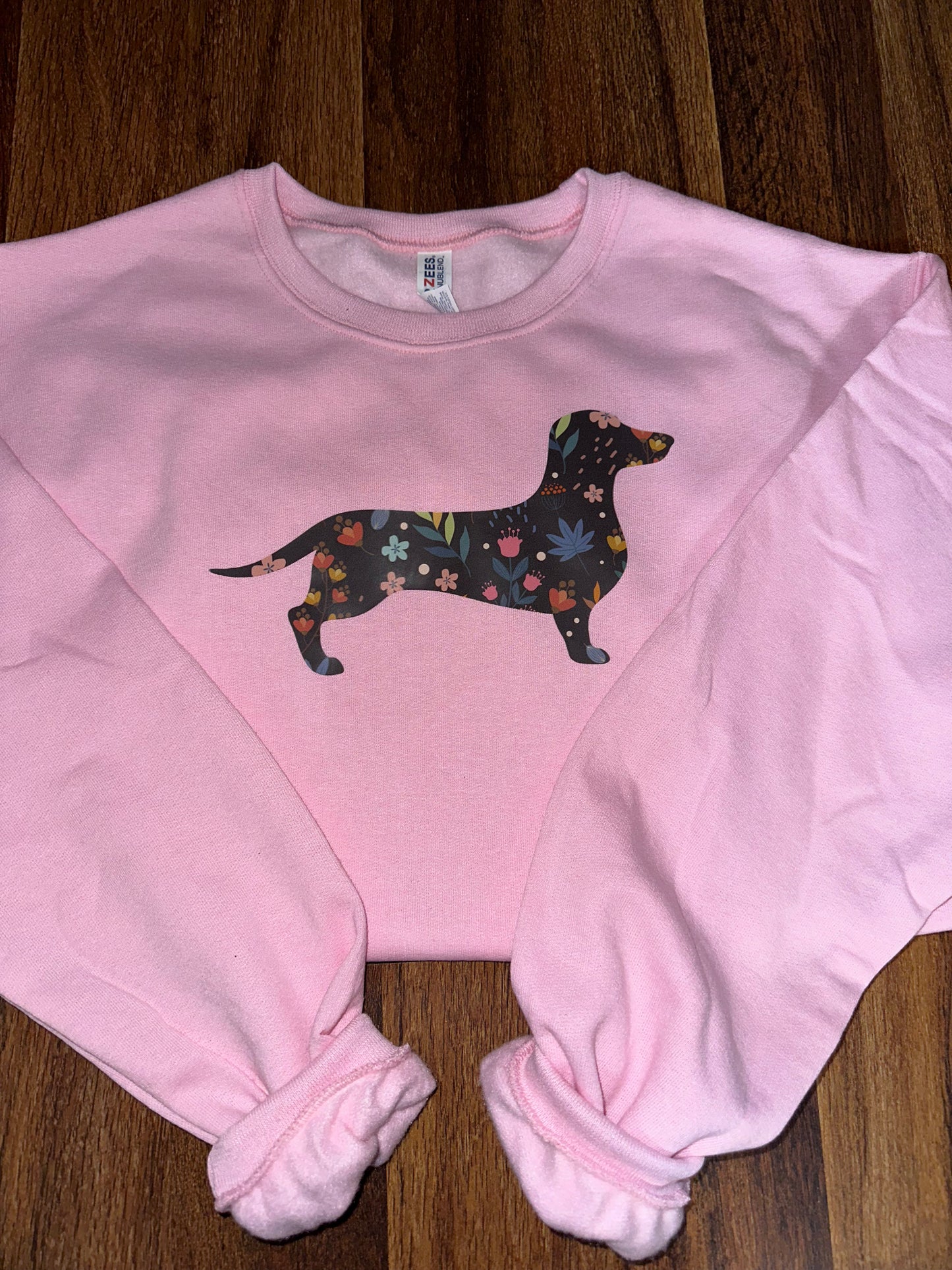 Doxie Floral Crewneck- light pink