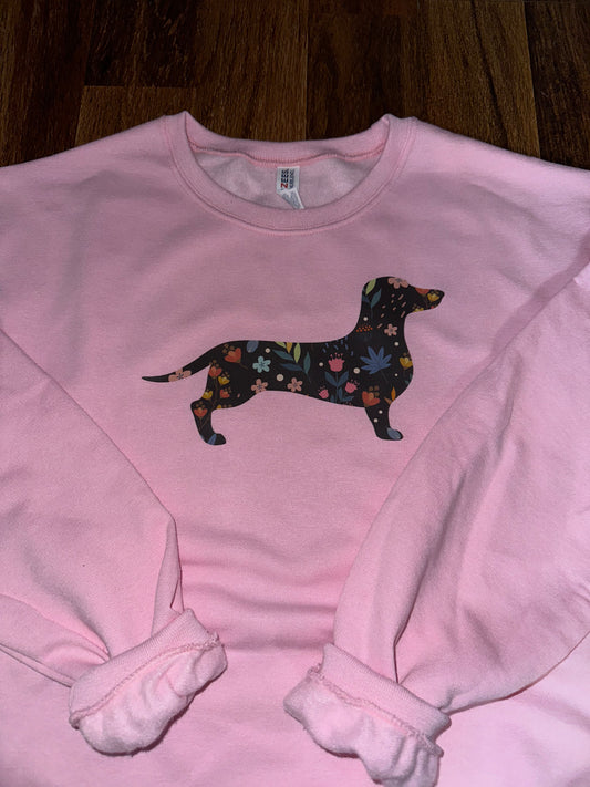 Doxie Floral Crewneck- light pink