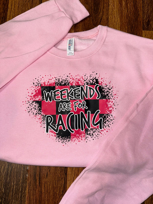 Weekends are for Racing Crewneck-Light Pink