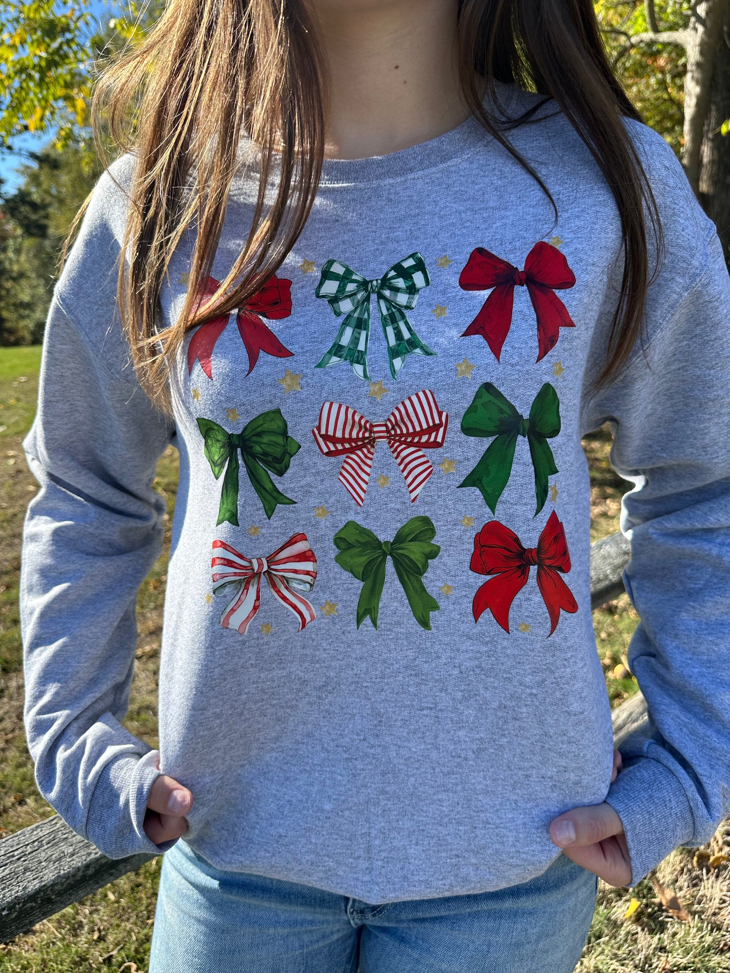 Christmas Bows Crewneck- Sport Grey